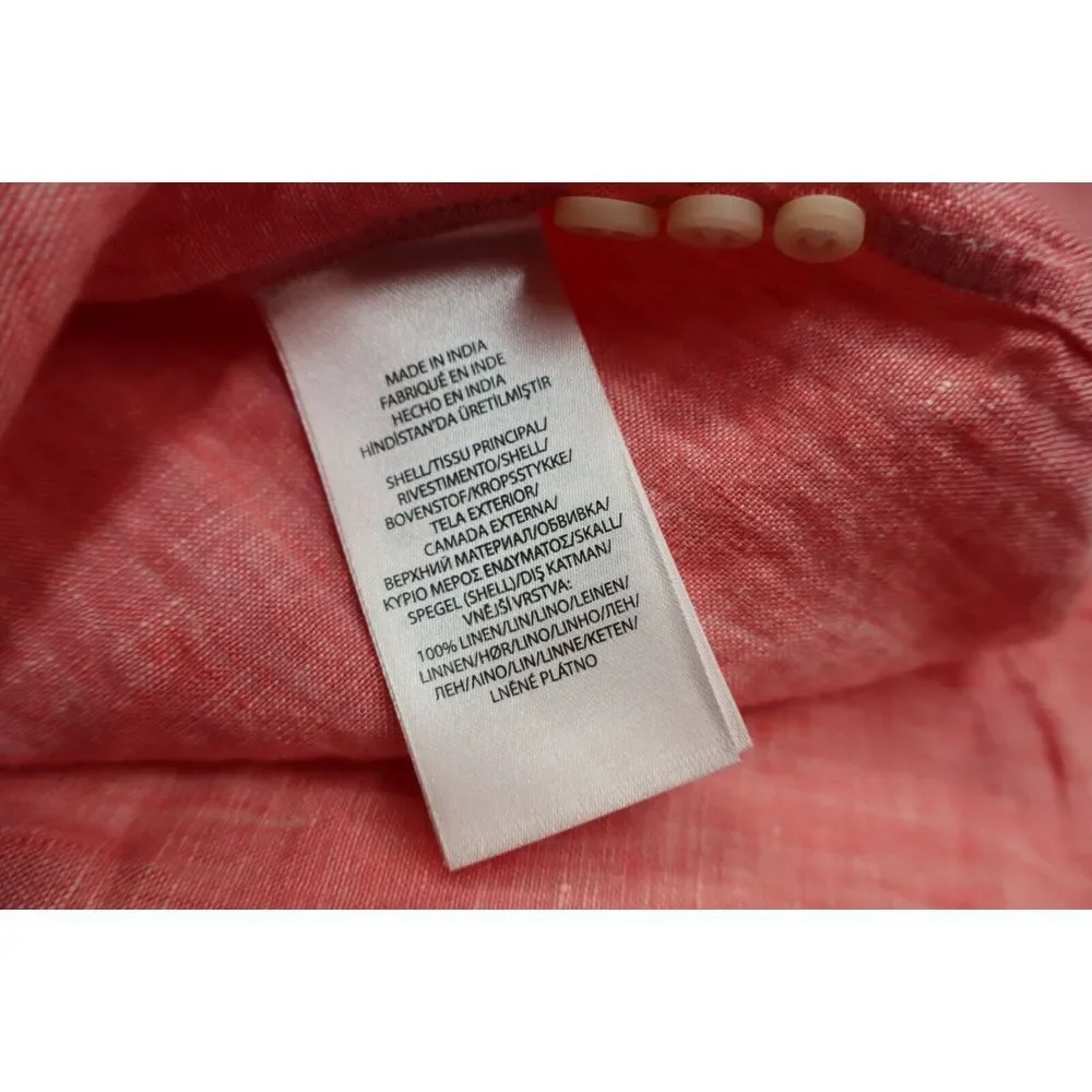 Polo Ralph Lauren Classic Button Front Dress Shirt Size XLT Linen New Pink Green